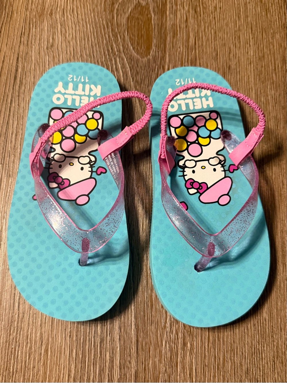 Hello Kitty Blue Pink Glitter Flip Flops Sandals Toddler Girls Size 11/12 NWOT